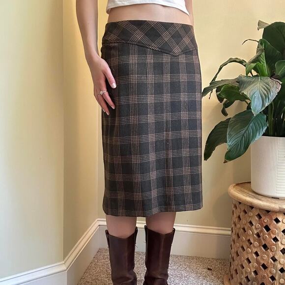 Vintage banana republic green and beige plaid midi skirt size 10 - Picture 1 of 5